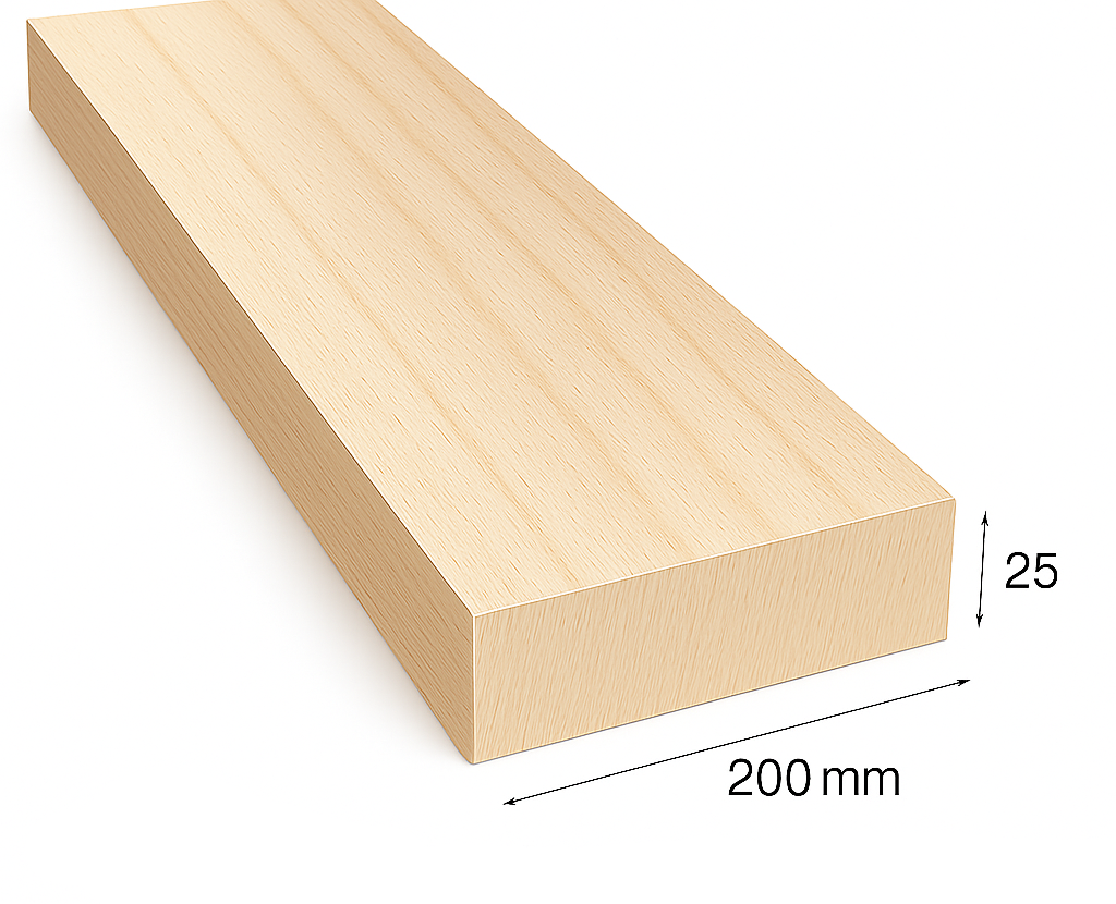 Square timber 200 mm x 3,000 mm, thickness 25 – 40 mm